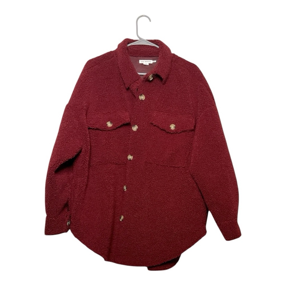 Women’s NWOT Good American Burgandy Sherpa button-up jacket, size 1/2 (s/m)